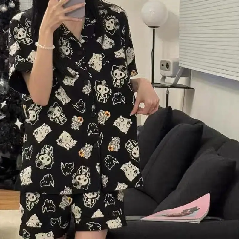 

Sanrio Girl Повседневный пижамный комплект с короткими рукавами Hello Kitty Kawaii Аниме Модная летняя футболка Шорты Комплект из 2 предметов Домашняя одежда Новый