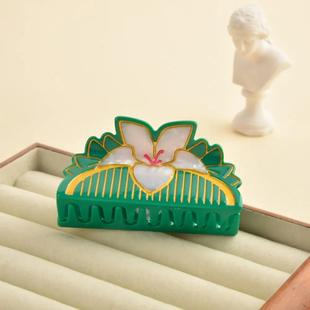 Pinza de pelo de flor de lirio verde Retro para mujer, tocado elegante de acetato, accesorios para el cabello, pasador francés