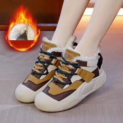 Winter Sneakers with Fur Women Fashion Colour Blocking Trainers Feminine Comfort Warm Plush Casual Sports Skateboard Shoes Lady