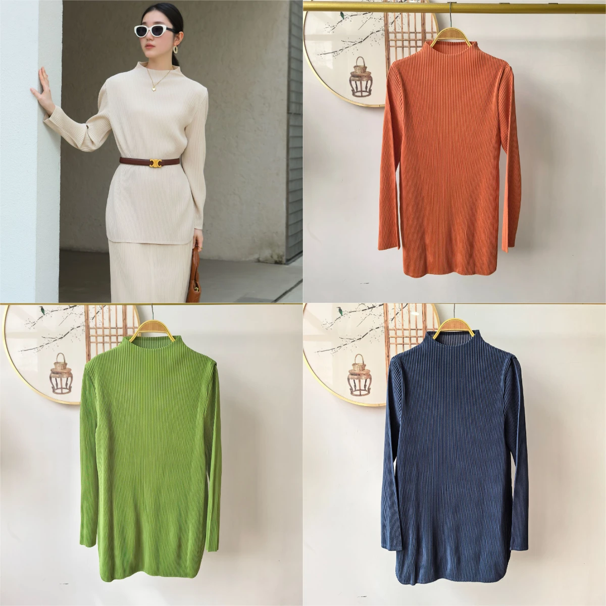 

Sanzhai Fold 2025 New Autumn Spring High End Fold Fashion Western Style Large Size Loose Casual Half High Collar Top Pleats