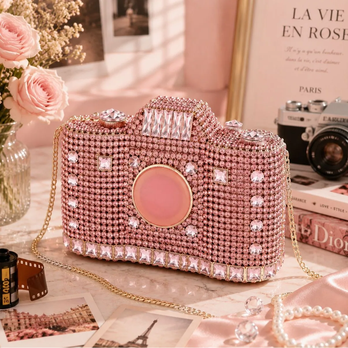 Suitcase Luggage Modeling Evening Bag Powder Crystal Full Diamond Filling Mini Styling Bag Dinner Bag