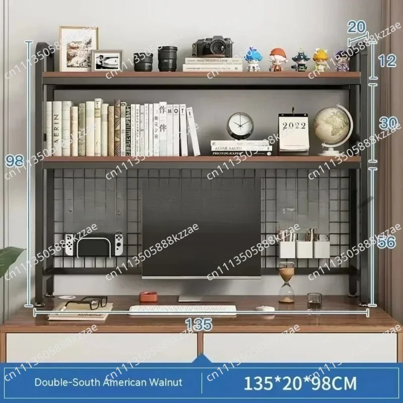 Grid Bookshelf Desk Top Multi-Layer Wrought Iron Shelf  Desk Table Hole Board Wooden Shelves  Games Dormitory Table