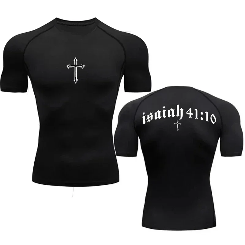 Bible Cross Jesus Christ Graphic Compression Tee Shirt Men Gym Workout Baselayers Rash Guard Athletic Quick Dry T-Shirt