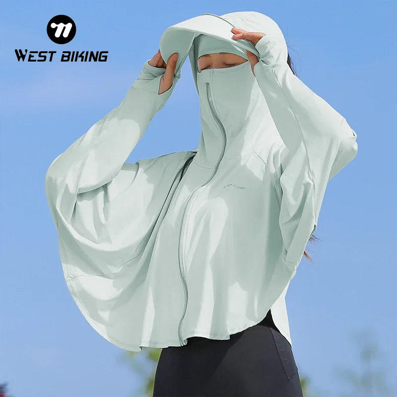 WEST BIKING Women Sun Protection Jacket UPF50+ Anti-UV Summer Cycling Coat Ice Silk Breathable Hoodie Running Fishing Sport Gear