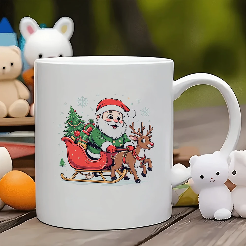 

11oz cartoon Santa Claus mug + Reindeer Sled Christmas Gift - Kids Cup Family Office Coffee Cup