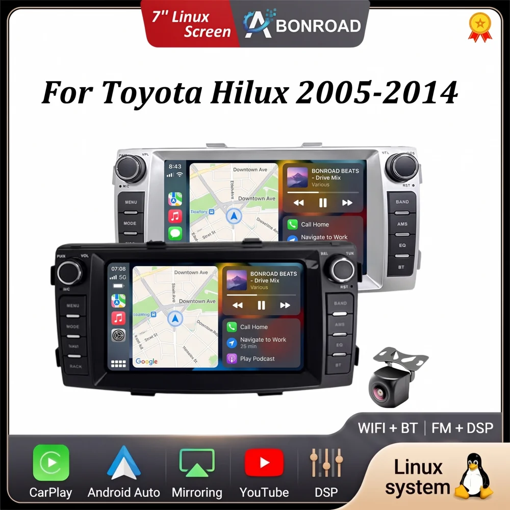 7 Inch Car Radio Stereo for Toyota Hilux 2005-2014 with Wireless Carplay Android Auto Youtube Bluetooth Dsp Gps Navi Multimedia Car Intelligent Systems
