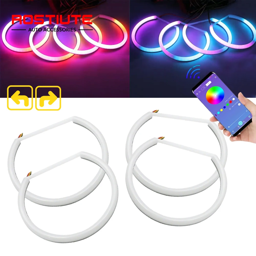 

4PCS 131mm 146mm Cotton Led Angel Eyes RGB with Yellow Turn Signal DRL Auto Headlights Projector APP Control for E46 E39 E36