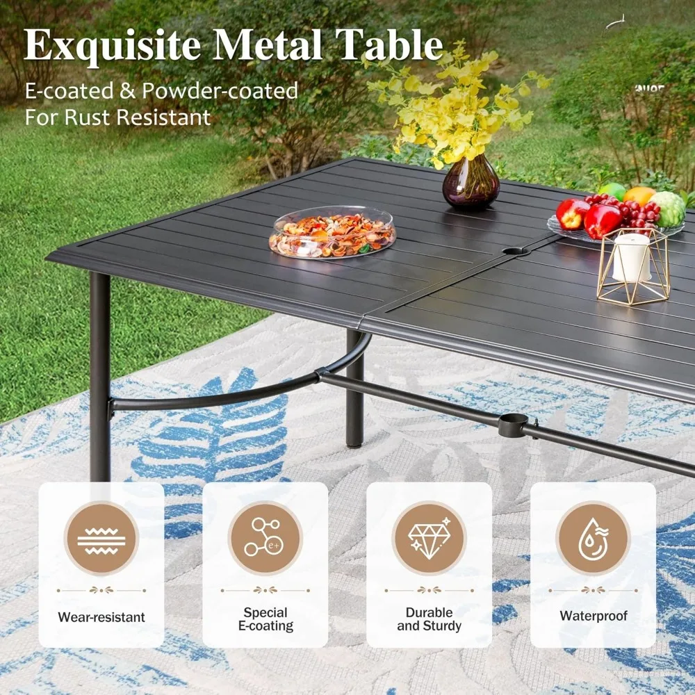 Juego de comedor al aire libre, mesa rectangular de metal de 67" con elegantes sillas con reposabrazos para jardín, patio trasero, juego de comedor al aire libre de 7 piezas