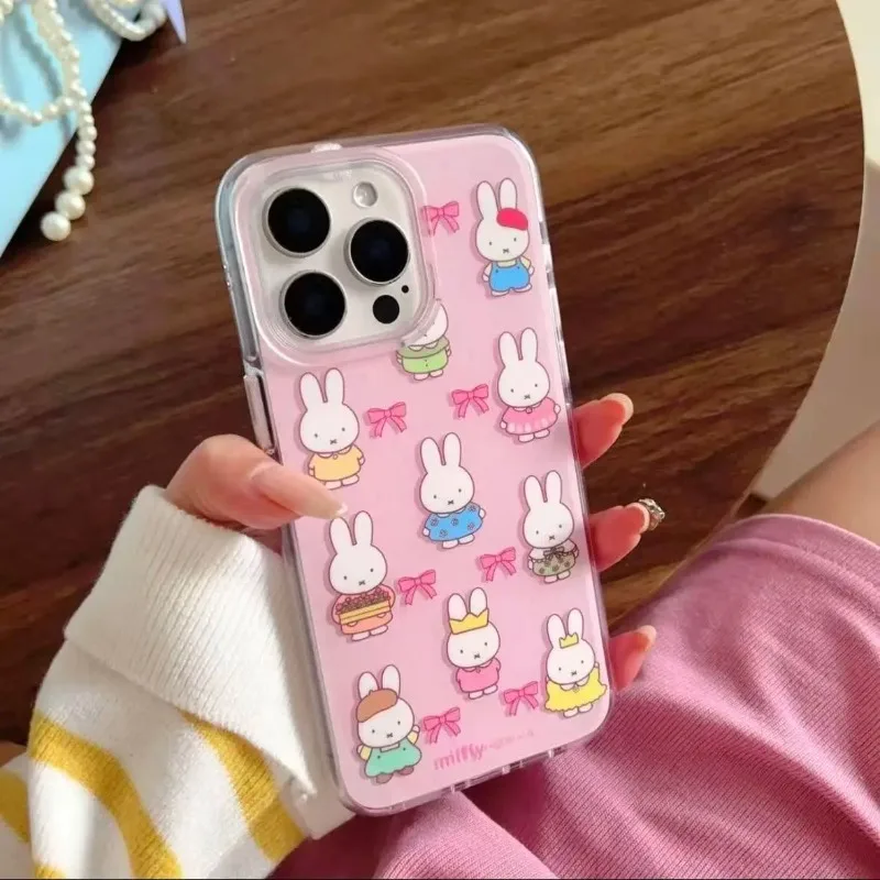 New Kawaii Miffy Mobile Phone Case Foundation Make-up Floral Miffy Soft Case for IPhone17 16 15 14 13 11 Pro Max Air