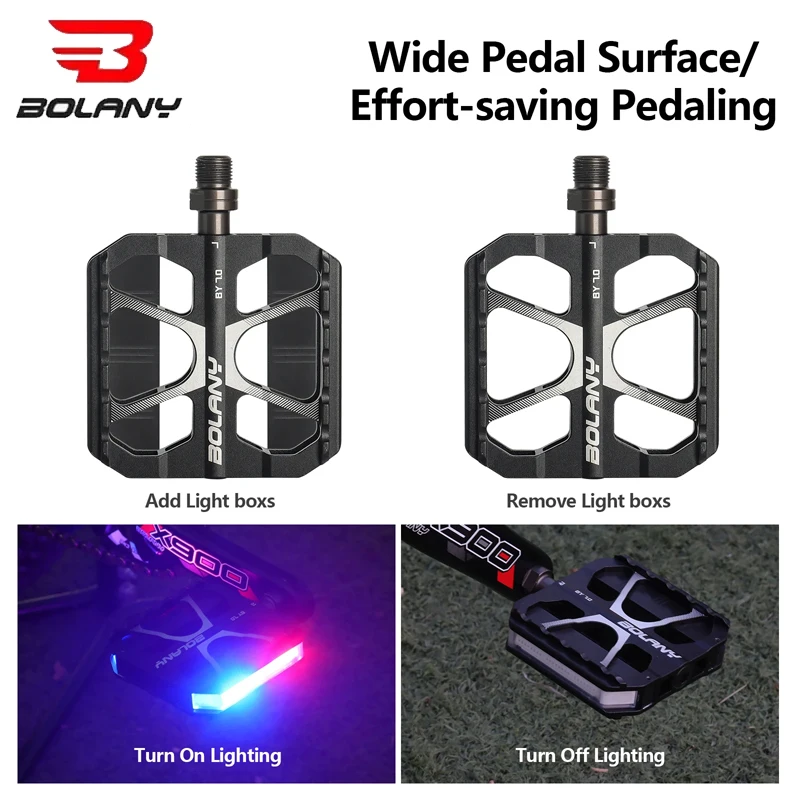 دواسات دراجة بإضاءة LED قابلة للتعديل من BOLANY 7.0 - سبائك ألومنيوم، مجوفة مضادة للانزلاق، محاملين، عالمية لركوب الليل الآمن MTB