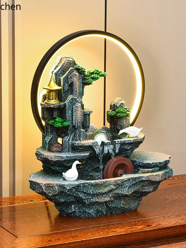 HXL Rockery Water Feature Ornament Gift for Entrance Living Room Courtyard Desktop