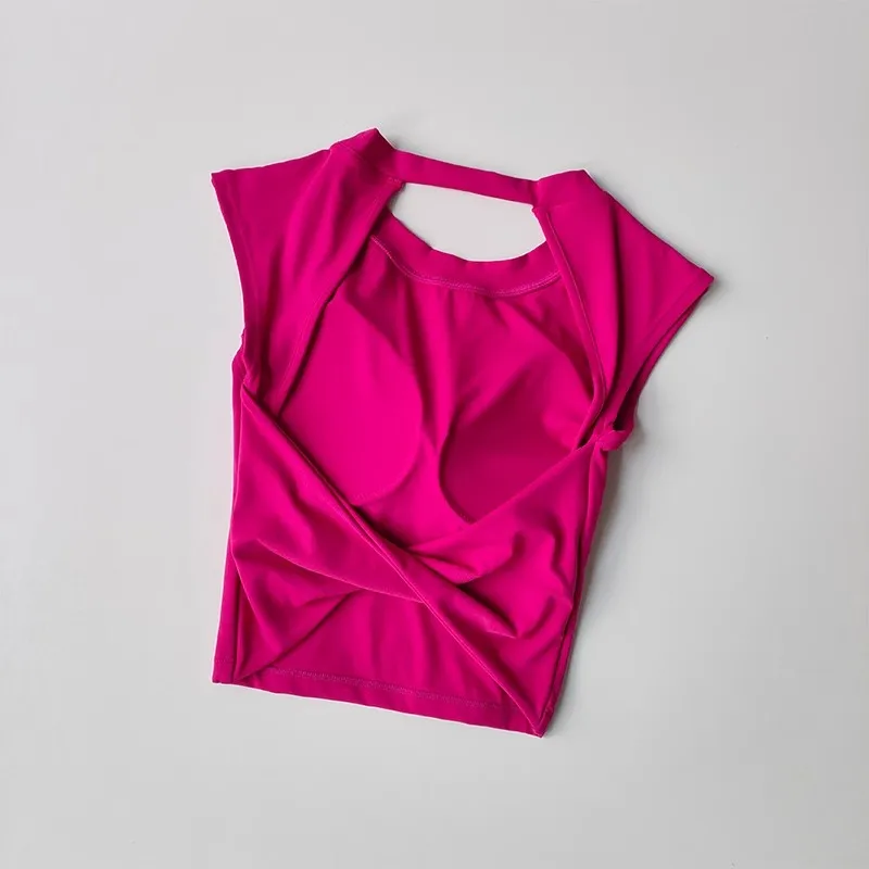 Sexy korte rugloze vaste borstpad sport T-shirt vest dames nauwsluitende sneldrogende afslankende yogapak topkleding