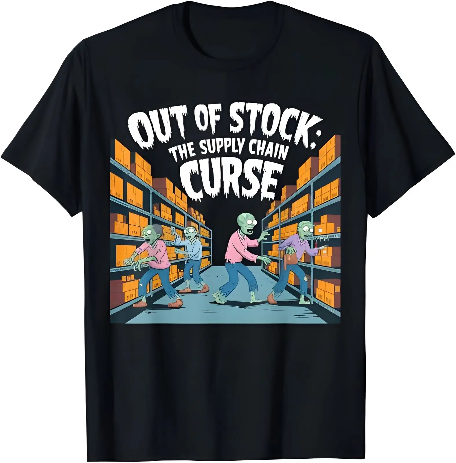 

A new item - out of stock, supply chain curse. Logistics Halloween T-shirt