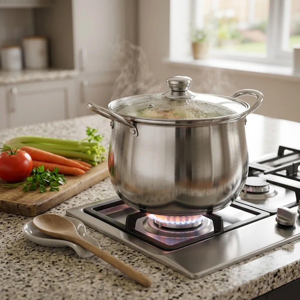Large Soup Pot 22cm 5.5L Stainless Steel Material for For home Kitchens Suitable for Gas Induction and Electric Cooktops