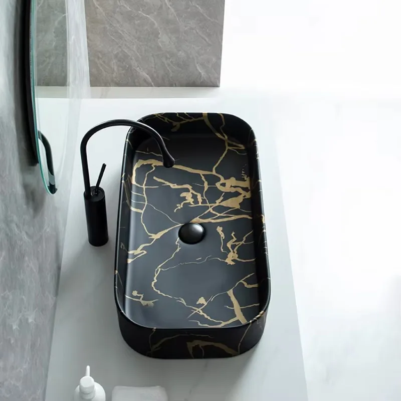 

High End Design Rectangular Shape Wc Sanitary Ware Lavatory Sink Hand Wash Basin Luxury Marble Washbasins Bathroom Sink