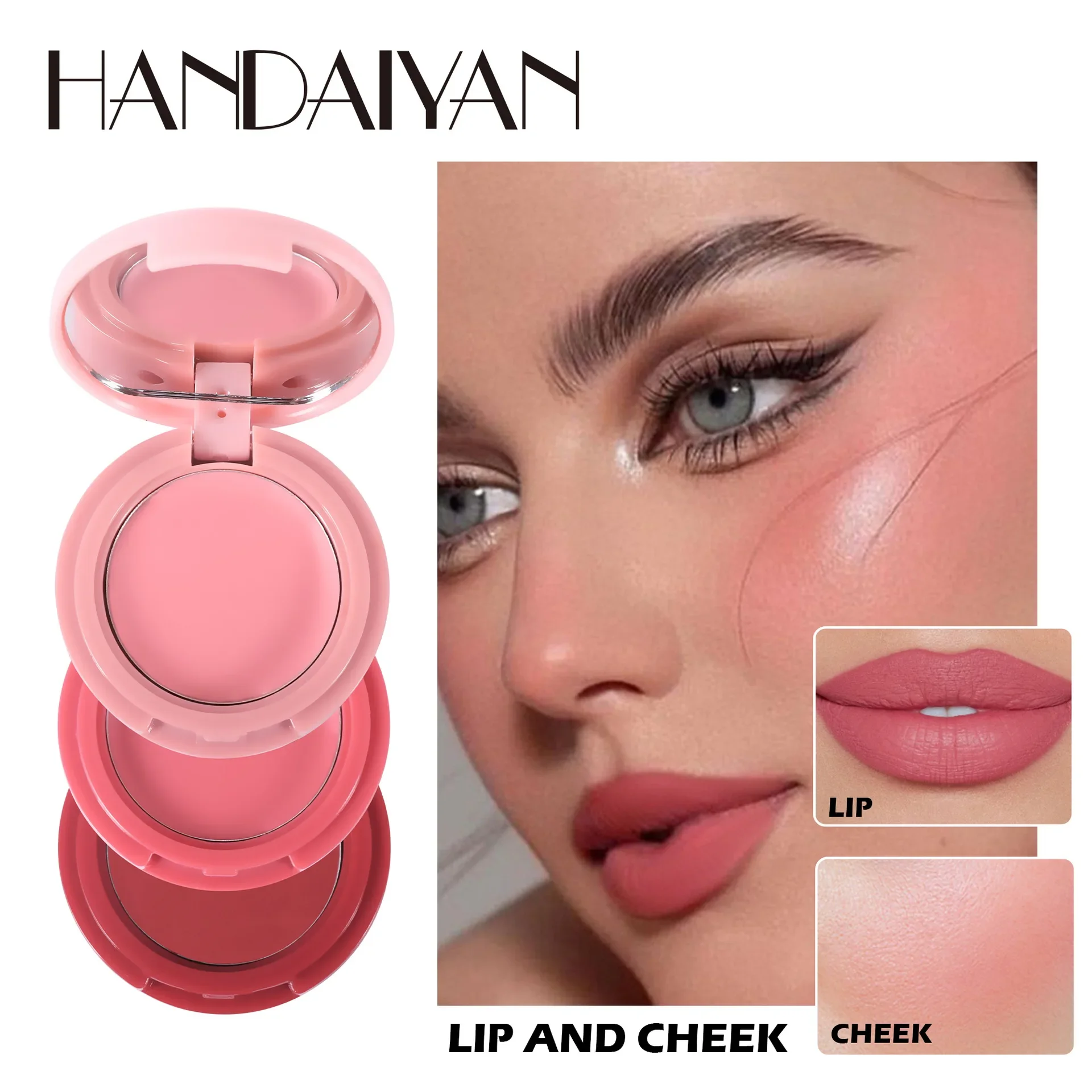 Handaiyan 3 cores blush paleta integrada aveludado suave de longa duração multifuncional bochecha sombra batom bandeja blush creme