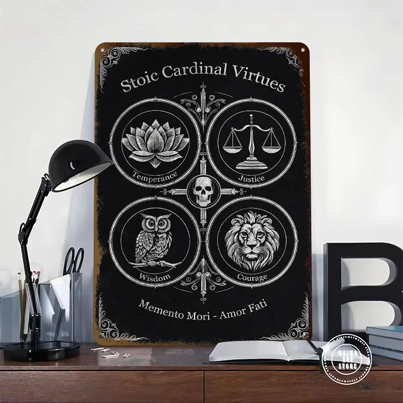 Stoic Cardinal Virtues S Poster Retro 3D Printed Metal Signs Customized Wall Hanging Gift for Vintage Decorations Room Ornaments