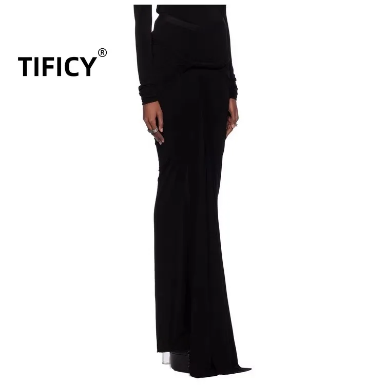 

TIFICY High Street Fashion Sexy Women's Autumn Irregular Temperament Twisted Design RO Style Elastic Hip Hugging Long Skirt