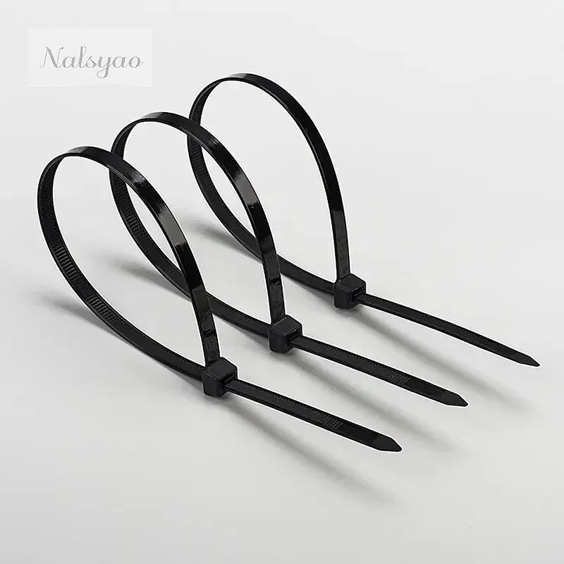 Self-locking Plastic Nylon Cable Ties 100PCS Black 5x300mm & 4x200mm Zip Wraps Strap Set