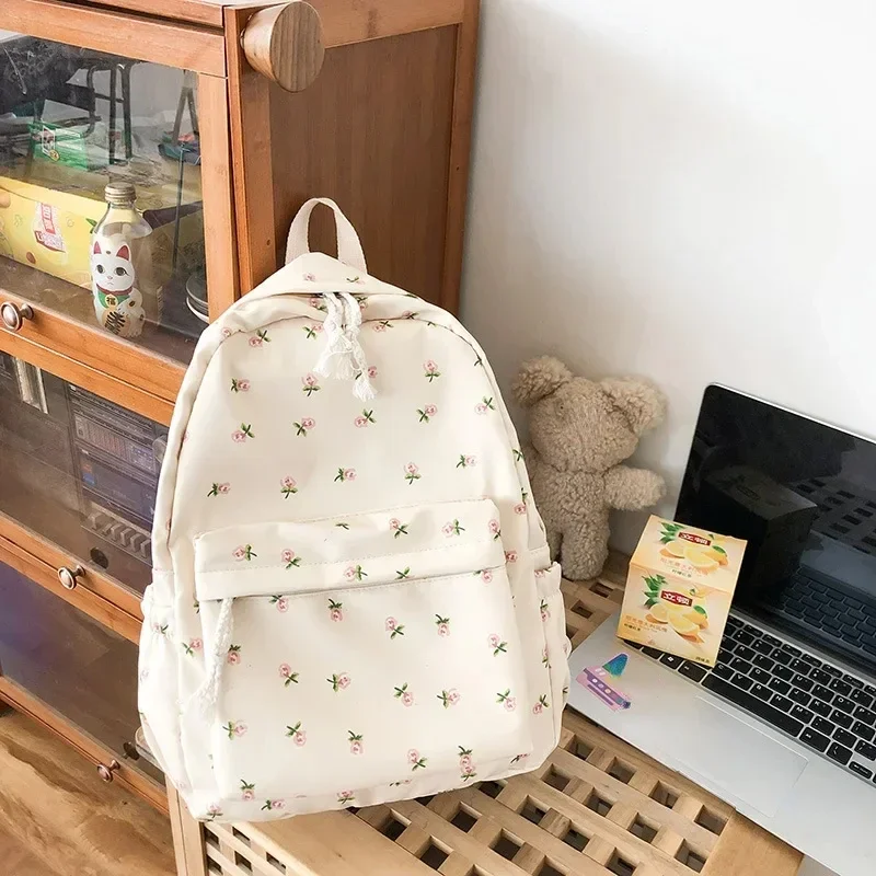 Waterproof Nylon Rucksack Large Capacity Books Stationery Organizer Bags Casual Cloth Floral School Bags for Students Teenager