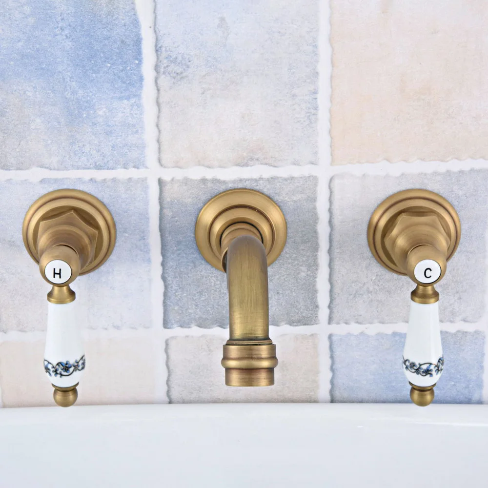 Imagem -03 - Torneira Vintage de Latão com Dois Punhos Torneira de Pia de Lavatório Dsf530 com Buracos para Parede