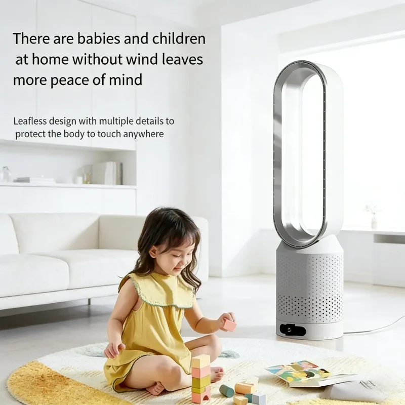 Klingenloser Heizlüfter & Ventilator 2-in-1, Leise Kühlung & Heizung, Oszillierender Turmventilator, Sicher für Kinder/Haustiere, Fernbedienung, Energiesparend