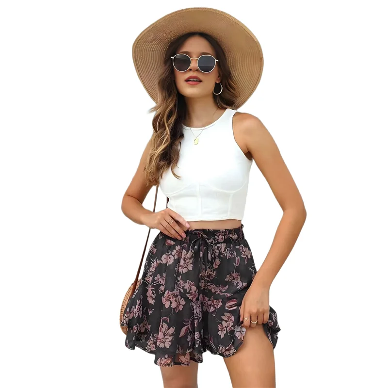 

Shorts For Women Summer Casual Chiffon Skorts Boho Ruffle Tennis Mini Skirts