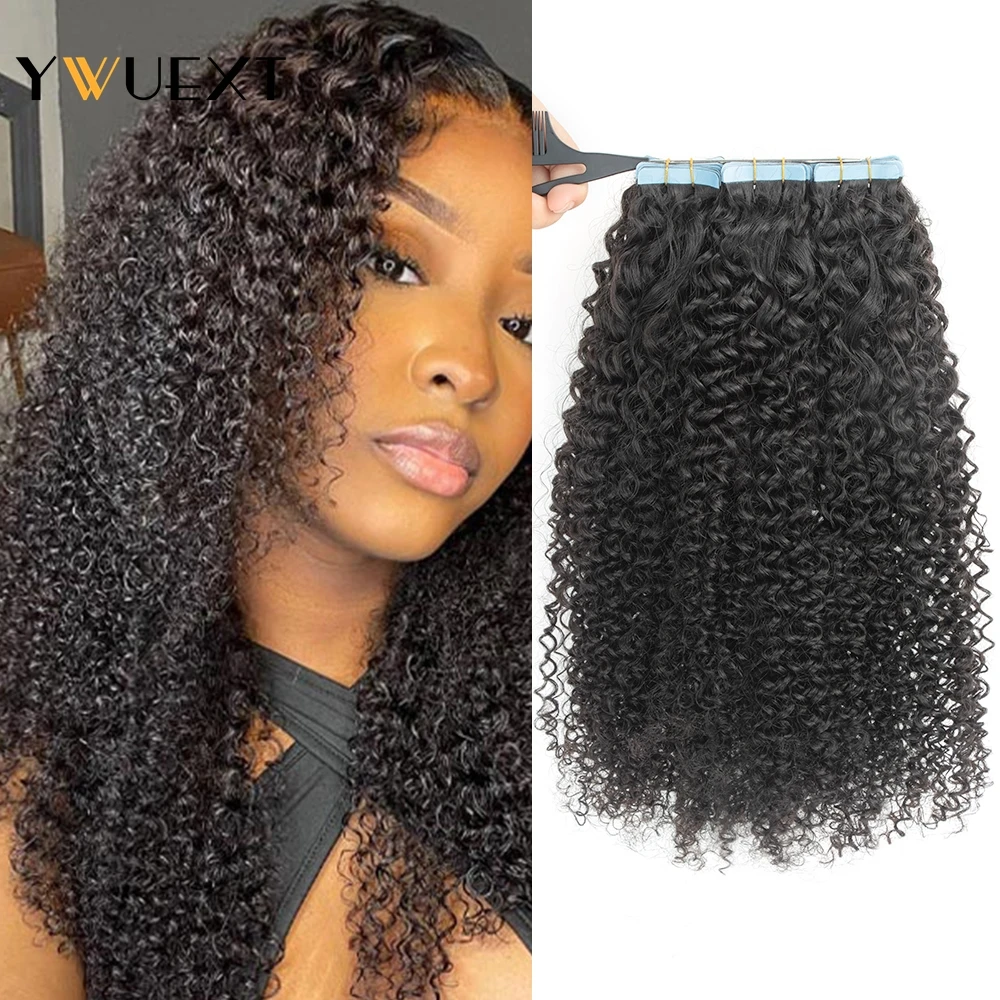 YWUEXT Kinky Curly เทปต่อผมมนุษย์ 10 "-24" Afro Curl Remy ผิว Weft เทปธรรมชาติสี