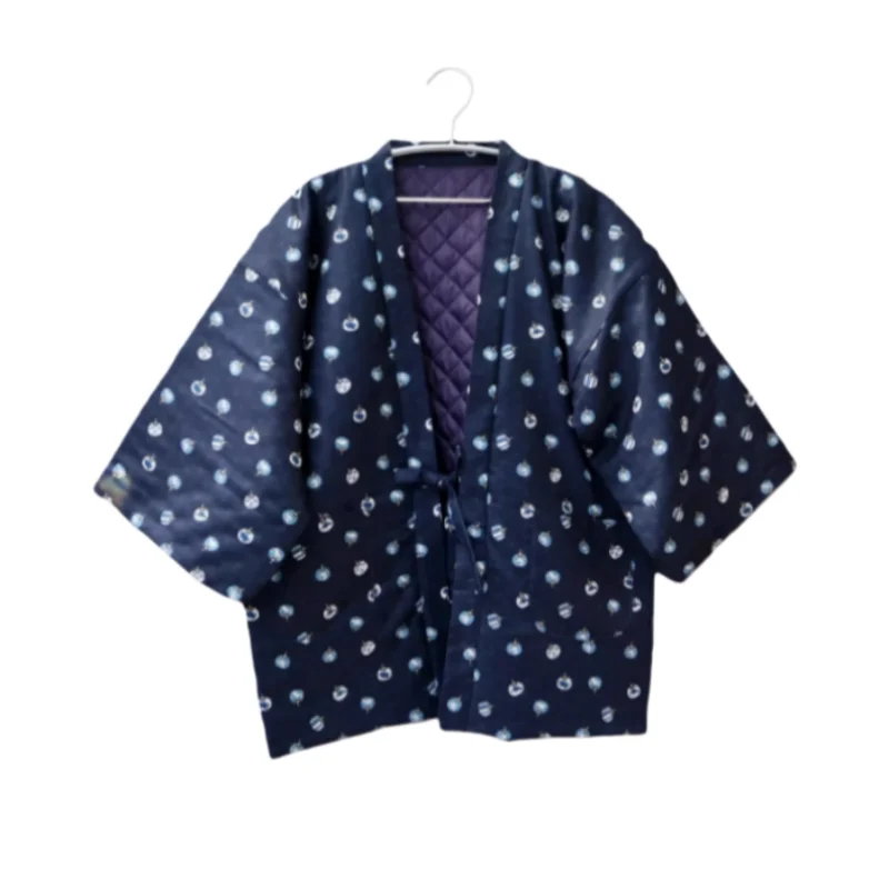 Men Ethnic Style Print Hanten Jacket Fashion Loose Warm Kimono Autumn Winter Lace up Cardigan Homewear Pajamas Costume
