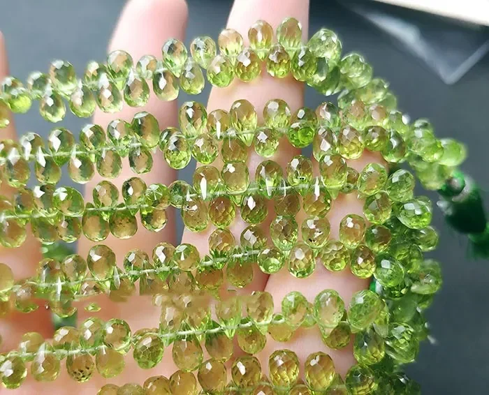 

2024 New Loose Beads Green Peridot Drop Faceted 4-6mm 20cm for DIY Jewelry Wholesale Charm Energy Beads Nature Gem Stone