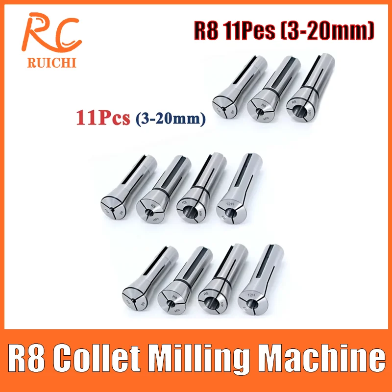 R8 Collet Milling Machine R8 Collet Metric British R8 Collet Clamping Size Milling Tool Holder R8 Collet Chuck Set Spring Collet