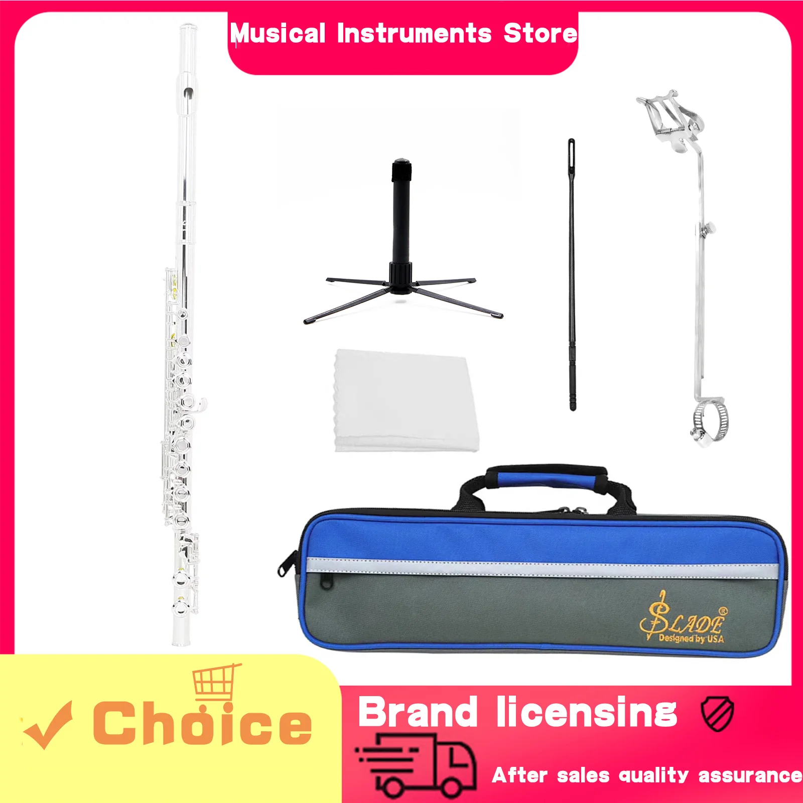 

SLADE 16-луночная флейта C с регулируемым замкнутым отверстием, белая медь, посеребренная флейта для деревянных духовых инструментов, чистящая палочка и ткань