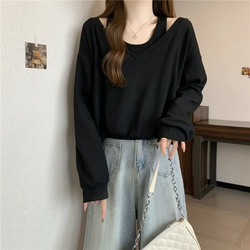 

Women's Fake Two-piece Halter Neck Long Sleeve Base Autumn and Winter New Slim Short Top