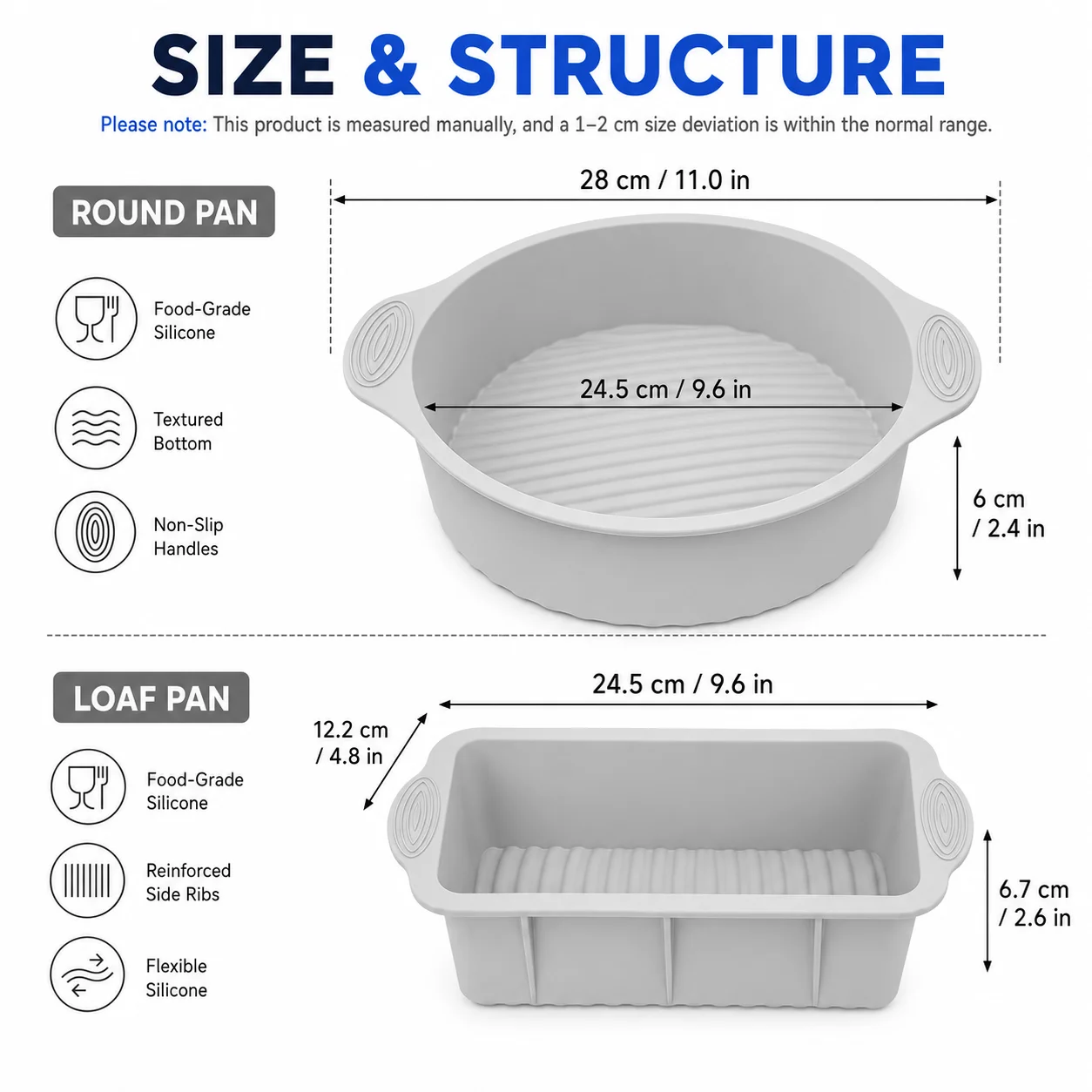 Uwhise 2 Pack Silicone Baking Pans Set Easy Release Bread Loaf Pan Non Stick Cake Brownies Pan Baking Mold Oven Bakeware Set