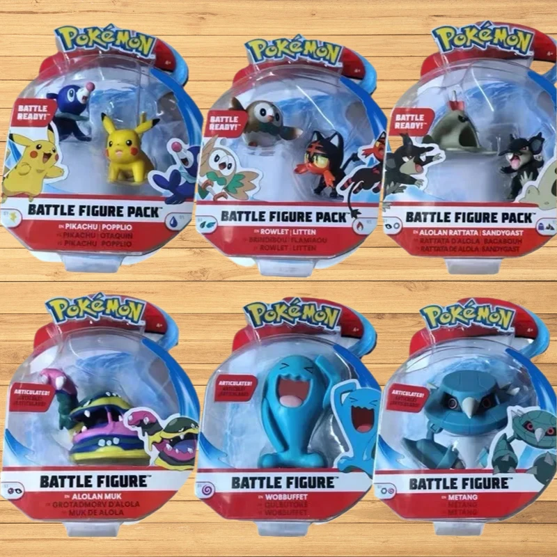 original-pokemon-batalha-figura-pacote-bolso-monstro-pikachu-poplio-rowlet-litten-wobbuffet-metang-estatueta-anime-brinquedos-modelos