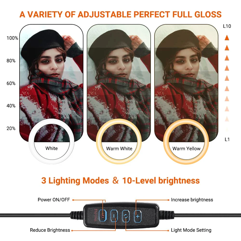 26cm 10 인치 Led 링 Selfie 빛 디 밍이 가능한 사진 조명 키트 라이브 비디오에 대 한 삼각대와 Usb 충전 램프 120 램프 구슬 썸네일 3