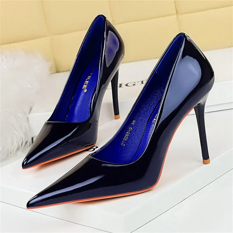 

BIGTREE Sexy Fashion Simple Slim High Heels Party Woman Pumps Modern Patent Leather Shallow Mouth Pointed Single Shoes Heel Shoe