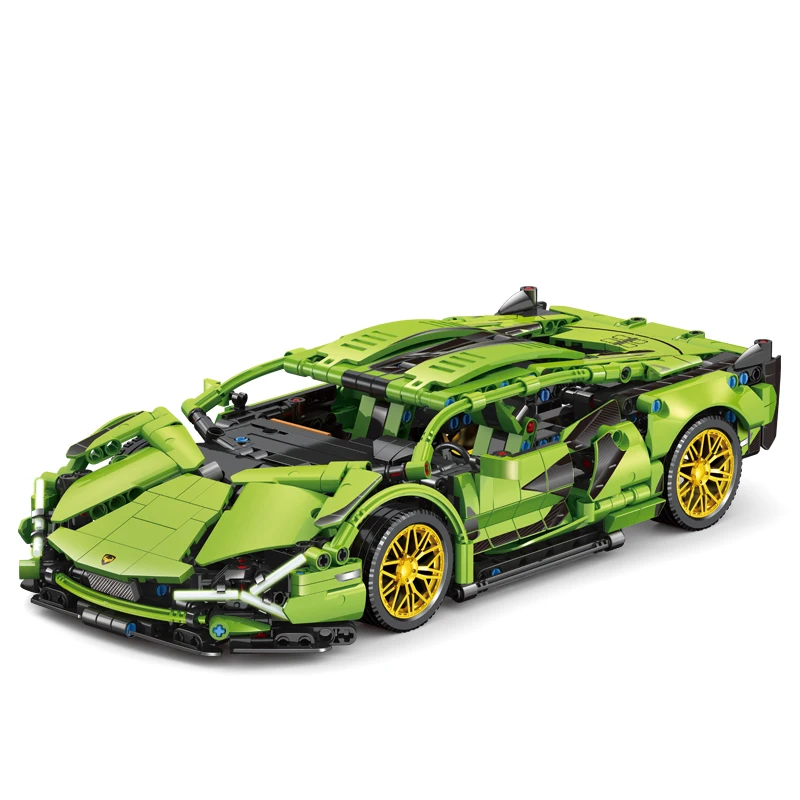 1200PCS 1:14 녹색 스포츠카 빌딩 블록 모델 장난감 작은 입자 벽돌 슈퍼 자동차 컬렉션 장식품 소년 어린이 선물