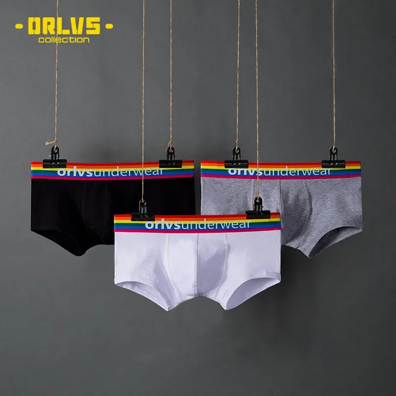 Orlvs special edition rainbow color men's underwear fun temptation four legged cotton comfortable breathable underpants or507