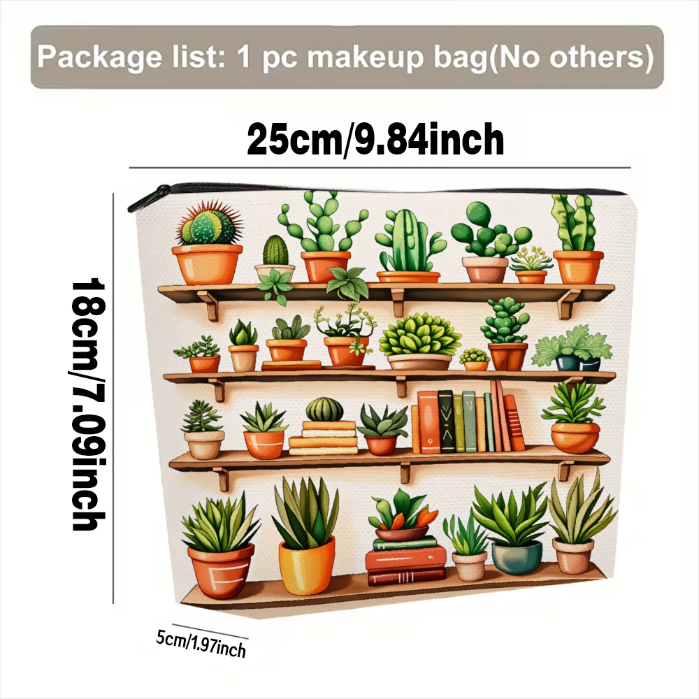 Cactus Shelf Garden Books Plants Makeup Bags for Girls Cosmetic Pouch Toiletry Bag Pencil Case Travel Storage