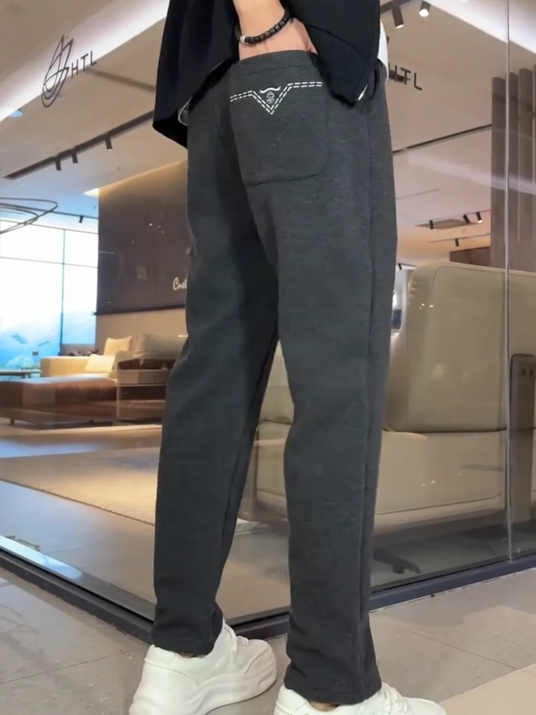 

Мужские осенне-зимние утепленные повседневные брюки прямого кроя из шерстяной смеси, модные молодежные активные длинные брюки