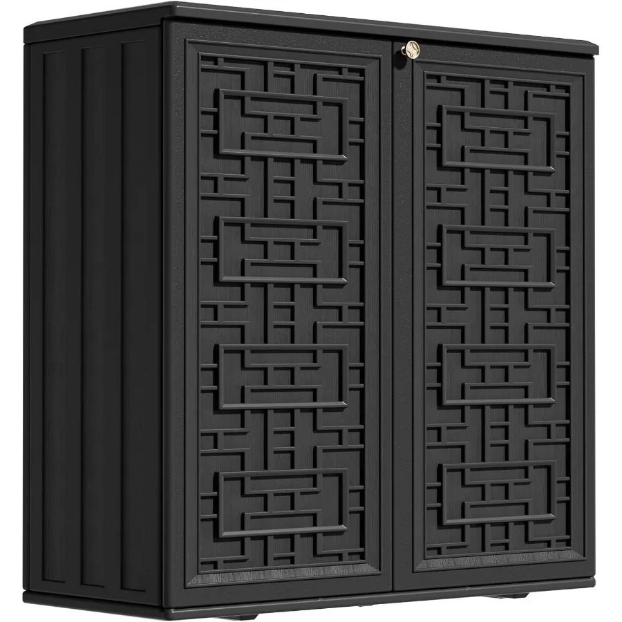 Outdoor Storage Shed For Garden Use, HDPE Resin Material, Gray Color, All-Weather Resistance And DIY Assembly With One Shelf