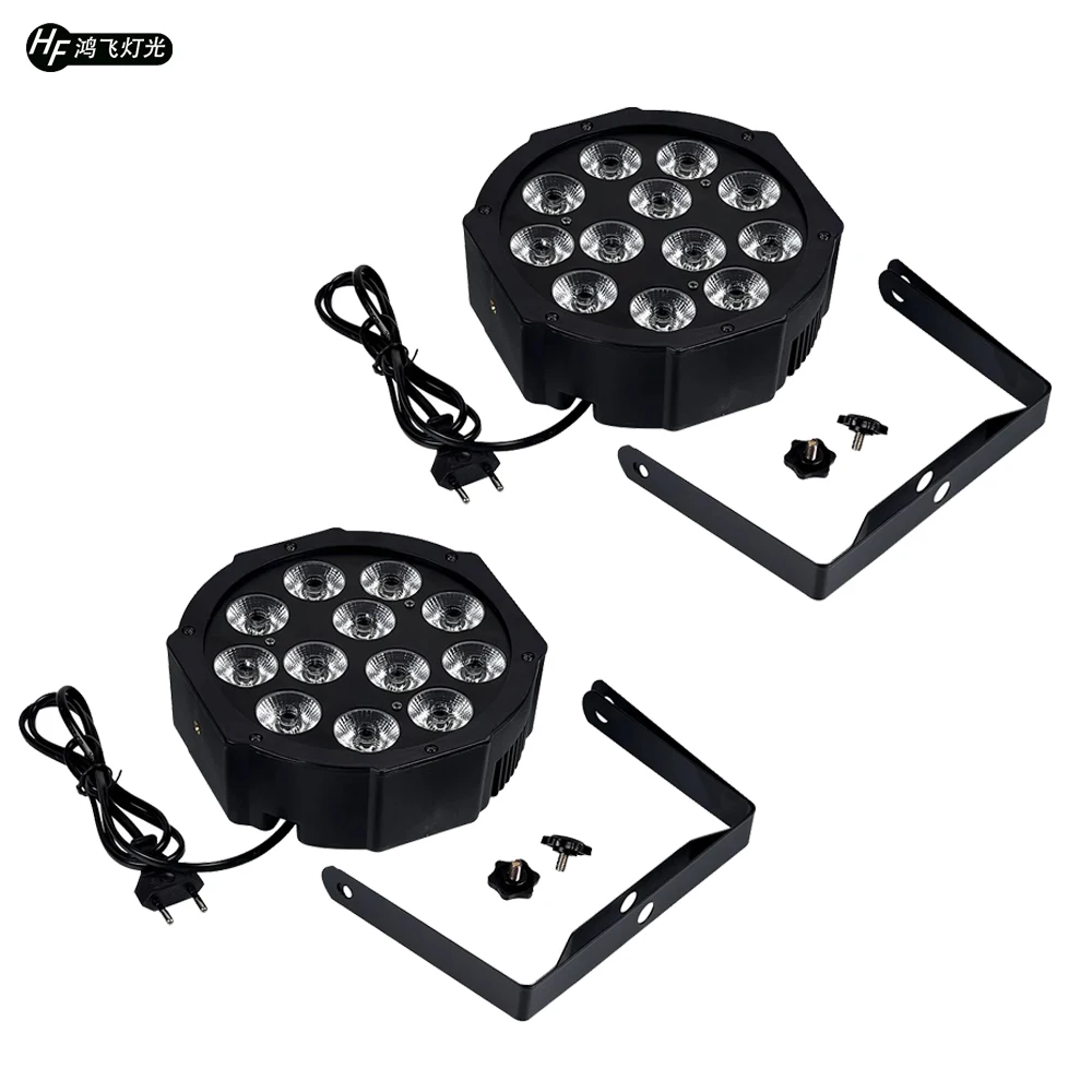 2 pcs / lot LED Flat Par 12x18w RGBWA UV 6in1 Led Par Light DMX Control Party Dj Disco Bar Strobe Dimming UV Effect Projector