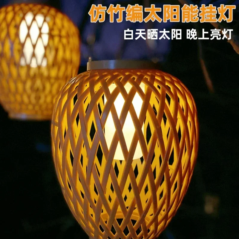 Imagem -05 - Estilo Chinês Imitação Bambu Lanternas Solares Zen Pátio Candelabro Decoração do Jardim Luzes Penduradas Layout de Varanda Novo