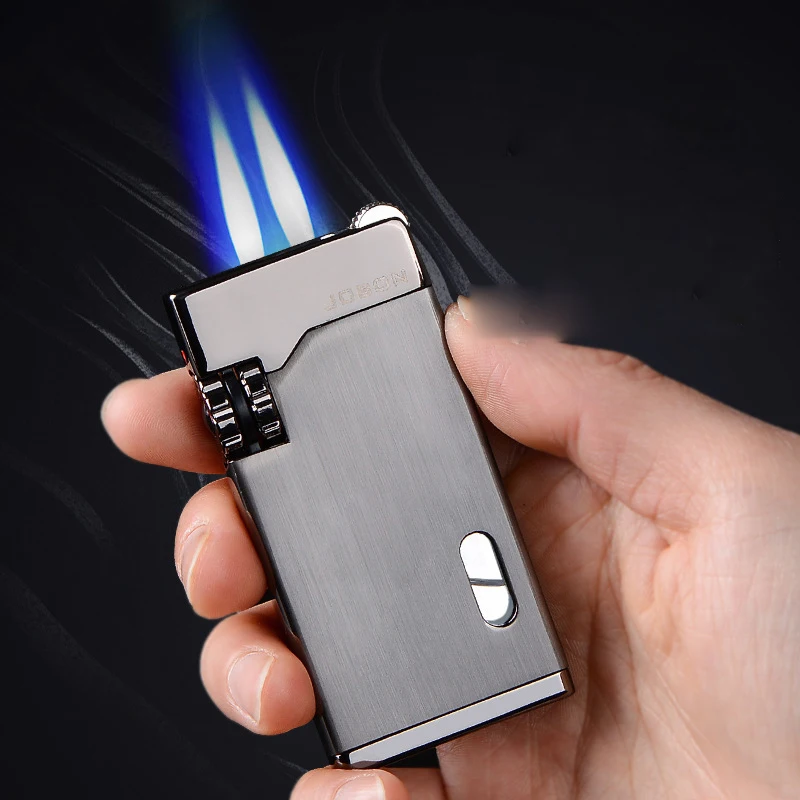Wheel Flint Ignition Blue Double Fire, Windproof Gas, Creative Personality Lighter, Visible Gas Box, Adjustable Flame, Men Gift