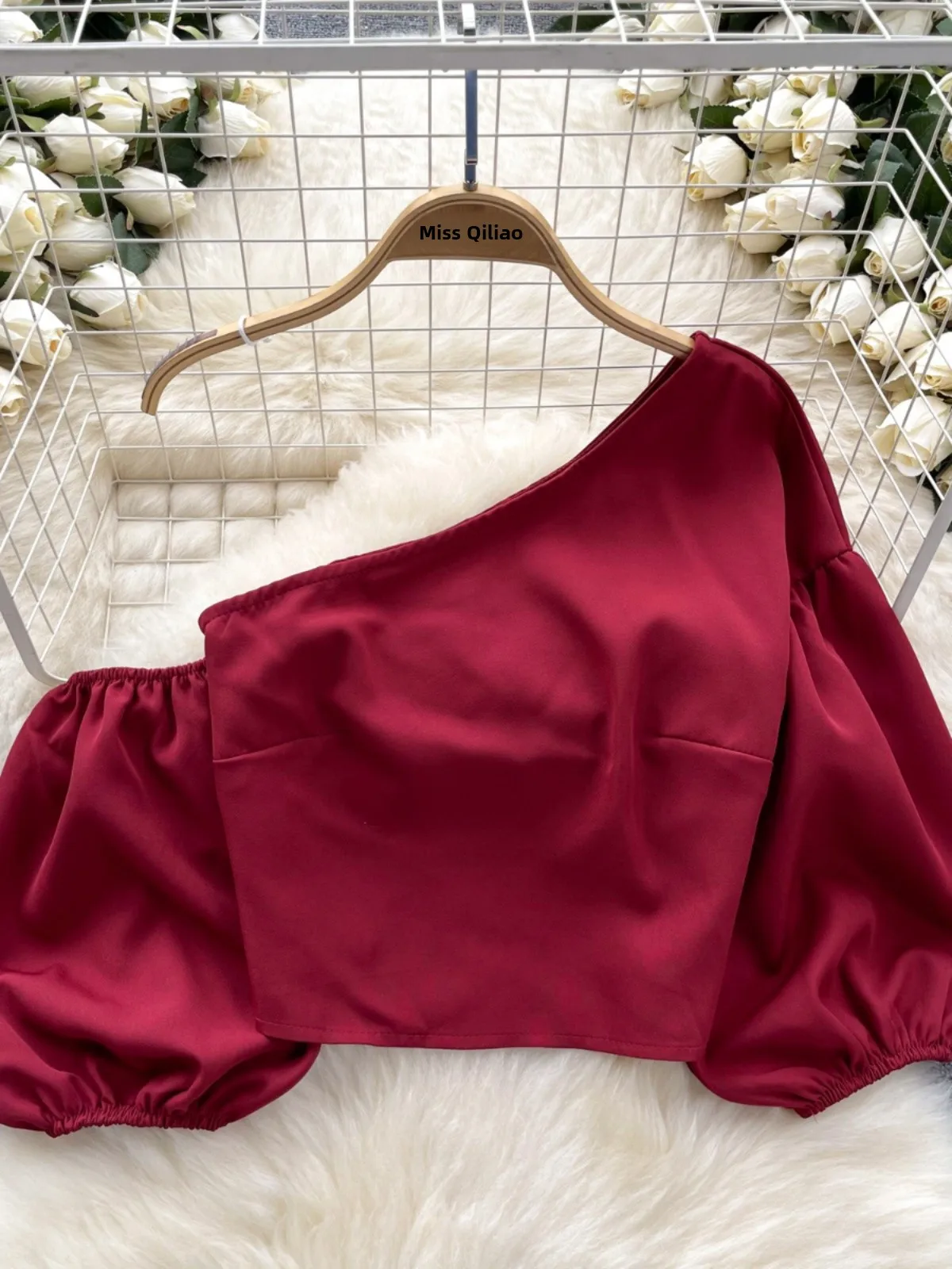 

Sweet Holiday Chic oulder Bared Bubble Sve irt Women's Casual Loose Fit ort Length Belly Baring Trendy Top