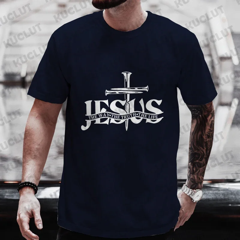 Camiseta masculina com estampa Jesus, tops gráficos, camiseta de manga curta, casual outdoor streetwear, plus size, roupas Y2K, moda verão