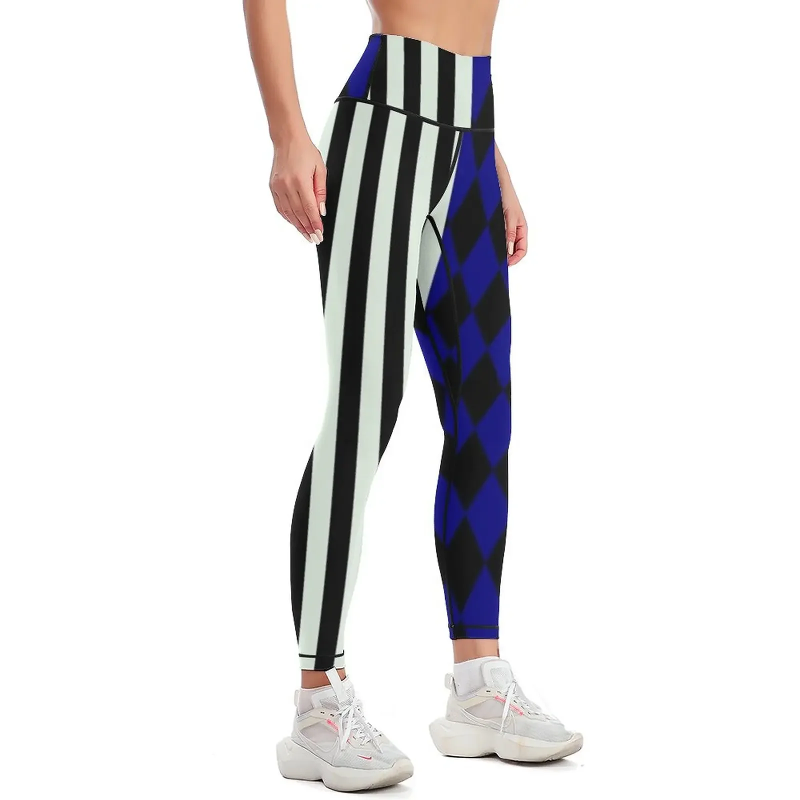 Black and Blue Diamond and White Stripe Leggings high waist Pants sport Women's push up Womens Leggings