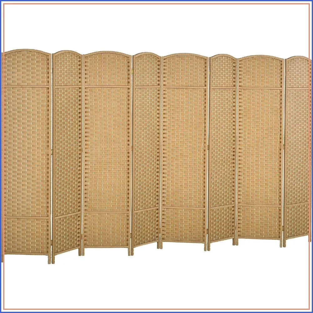 HOMCOM 8 Panel Folding Room Divider 5.6 ft Tall Natural Wood Privacy Screen for Home Office