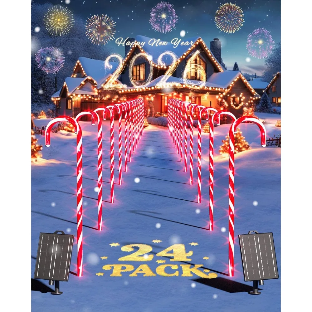 

Solar Candy Cane Lights Outdoor 216 LEDs Christmas Pathway Decorations with 4 Brightness Levels Solar Powered Waterproof for